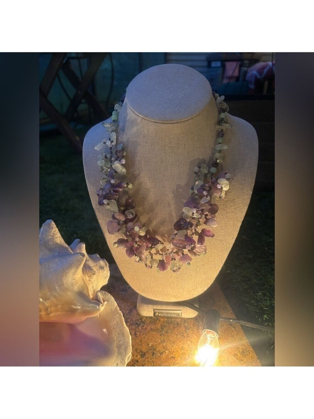 GENUINE Stone Purple Amethyst and Green Prehnite Chunky Necklace 18in Women - Picture 13 of 13